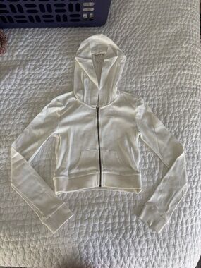 Cropped White Zip-Up Hoodie